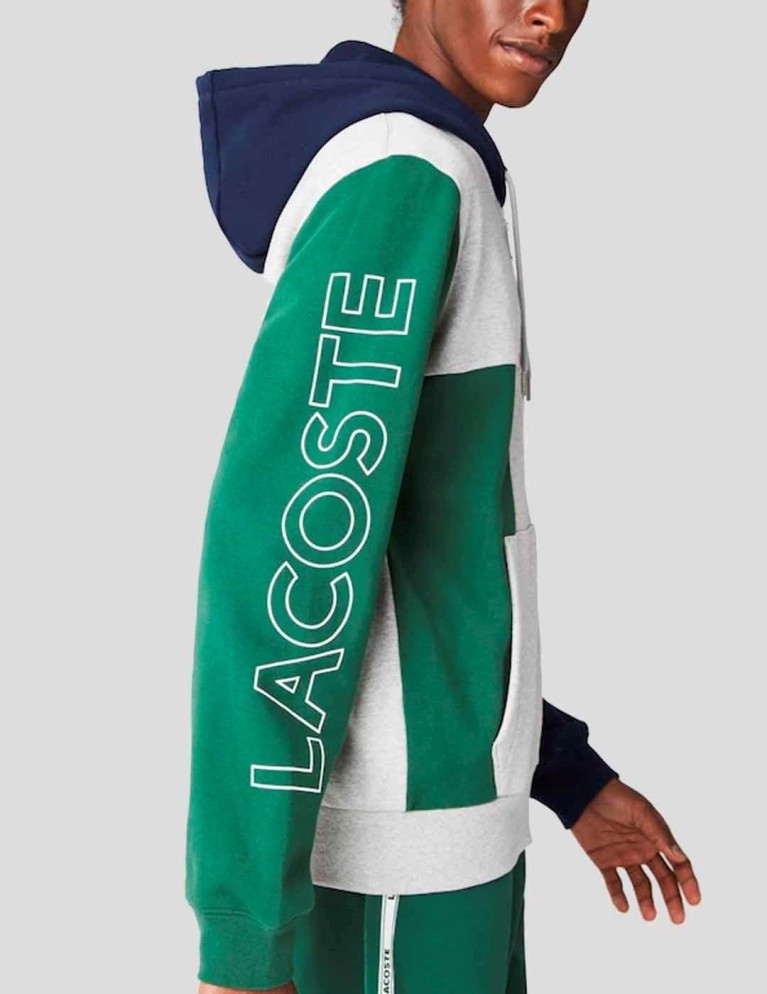 Sudadeira LACOSTE zip hoodie sh1215 k6v argent chine/vert marine